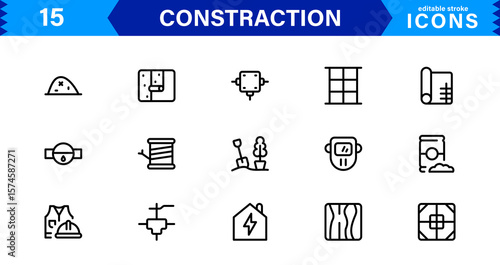 Constraction Icons Pack – Stylish Vector Icons Featuring Tools, Engineering, Building Elements