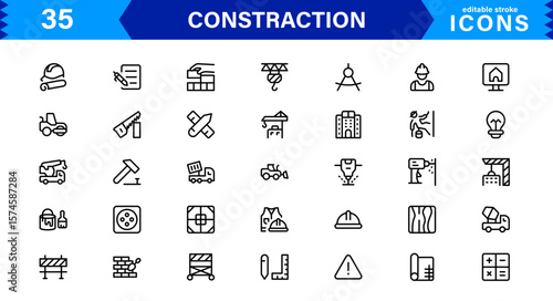 Constraction Icons Pack – Stylish Vector Icons Featuring Tools, Engineering, Building Elements