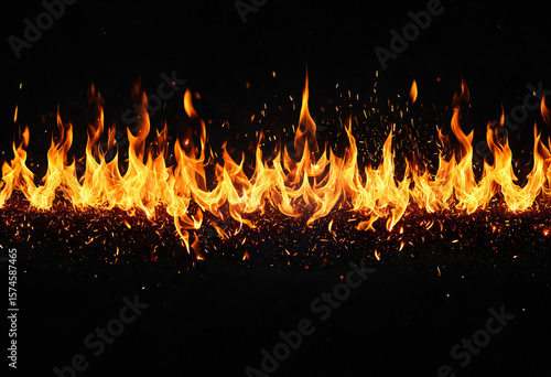 bright burning flames and s...
