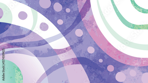 Watercolor background with purple and white circles and curved lines abstract design artful composition