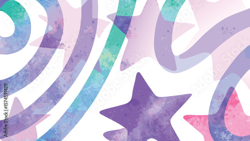 Watercolor background with purple stars and circles on a white backdrop creating a dreamy effect