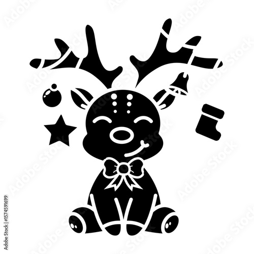 Adorable Christmas Reindeer with Festive Decorations  A Cute Holiday Illustration vector icon solid style