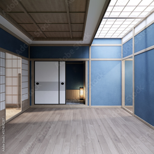 Wallpaper Mural Cool colors give a feeling of coolness and calmness. Japanese traditional room, Mock up empty room and decoration room japan style.3D rendering Torontodigital.ca