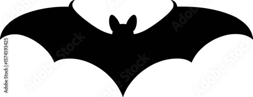 Black bat silhouette with wide spread wings and pointed ears vector