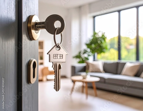 Keys in a door to a modern apartment