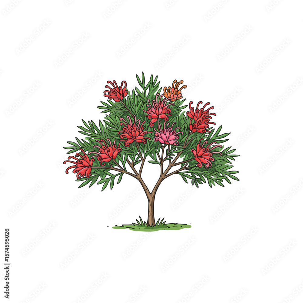 Fototapeta premium Colorful Grevillea Tree Icon with No White Background