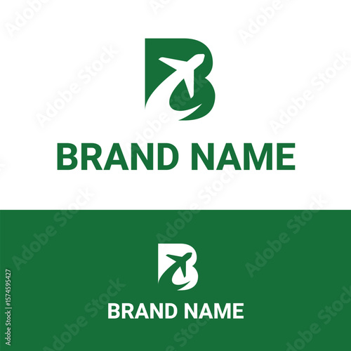 Modern Aviation Logo Design Featuring a Stylized Letter B and an Airplane in Flight for Brand Identity