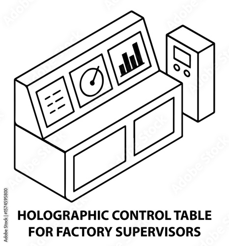 Isometric factory control panel supervisor station holographic interface dashboard vector illustration