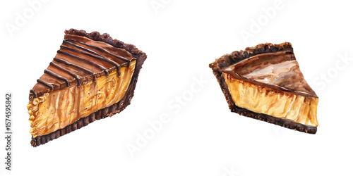 chocolate peanut butter pie watercolor vector illustration