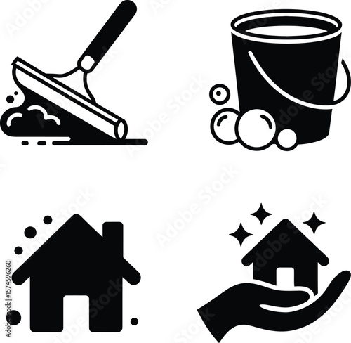 Cleaning service house home window squeegee bucket bubbles hygiene spotless tidy fresh clean maintenance