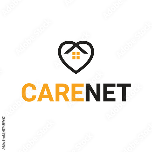 Carenet Logo Featuring a Heart-Shaped House Symbol and Bold Lettering Emphasizing Care and Connection in a Modern Design