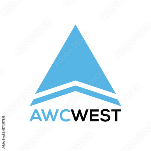 AWCWEST Logo with Sky Blue Triangle and Black Text, Modern and Professional Design for Western American Company