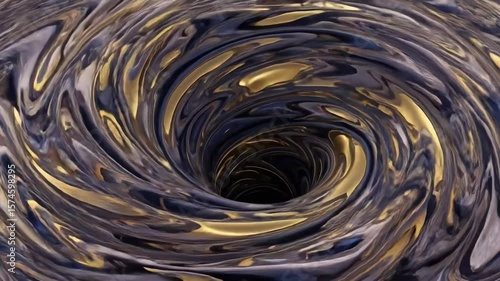 Swirling Vortex of Liquid Marble with Gold and Sapphire Fractal Patterns