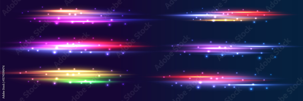 Obraz premium Horizontal line with neon light effect. Bright colorful light stripes. EPS 10.