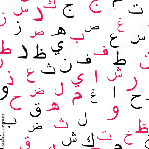 Seamless pattern with elegant and intricate Arabic, Persian alphabets, showcasing the beauty of writing with smooth and harmonious repetition