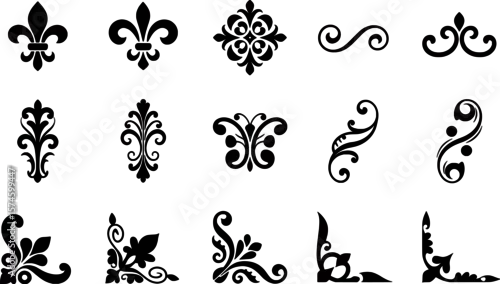 Obraz Black decorative ornamental flourishes and corner accents vector