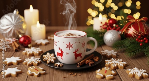 Wallpaper Mural Festive Christmas Still Life: Steaming Cocoa, Gingerbread Cookies, and Holiday Decorations Torontodigital.ca