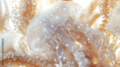 Wallpaper Mural Close up of a vibrant orange jellyfish with white spots and delicate tentacles Torontodigital.ca