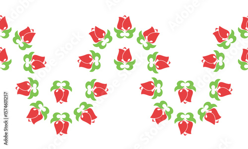 Floral pattern Tatar Native Ornamental border with tulips. Culture of the Tatar people, symbols of green and red.