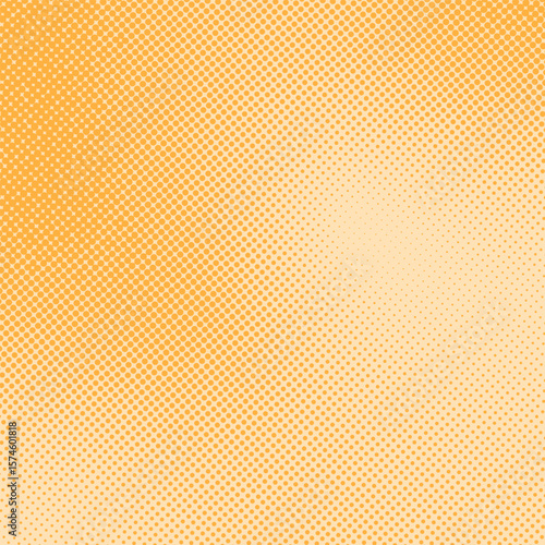 Square orange yellow comic retro dotted gradient background, banner with dots, circles. Abstract halftone textured. Grunge groovy texture. Vector EPS10