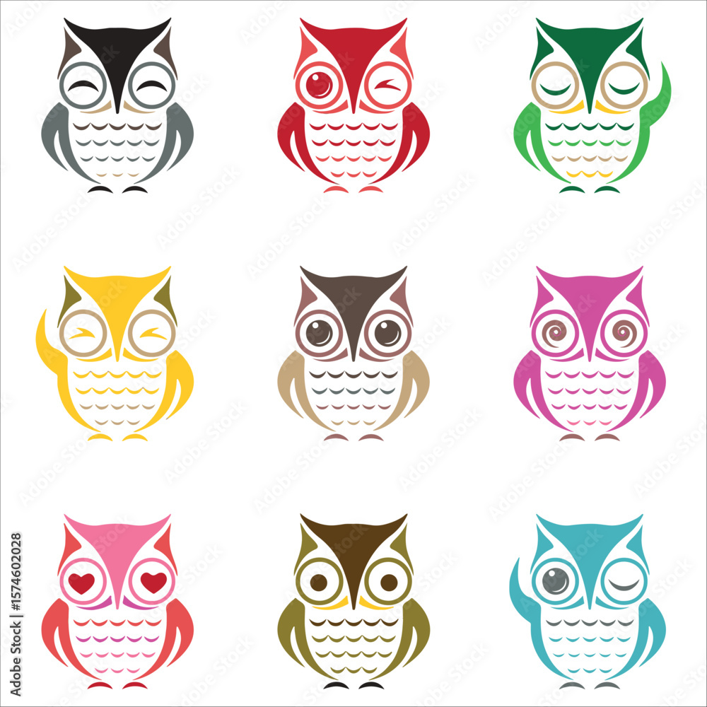 Fototapeta premium Cute Owl Icons Set