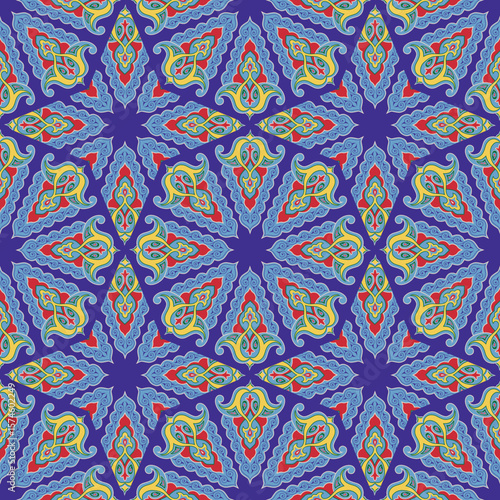Geometric Seamless Pattern Arabesque. Decorative Asian Folk Seamless Pattern. Ethnic Ornament, Kyrgyz, Kazakhs, Bashkirs, Tatars, Yakut Mongols