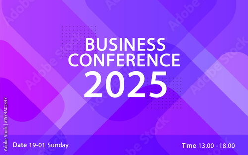 modern purple and blue abstract banner design for a "Business Conference 2025," providing a sleek and professional template for event announcements and corporate branding.