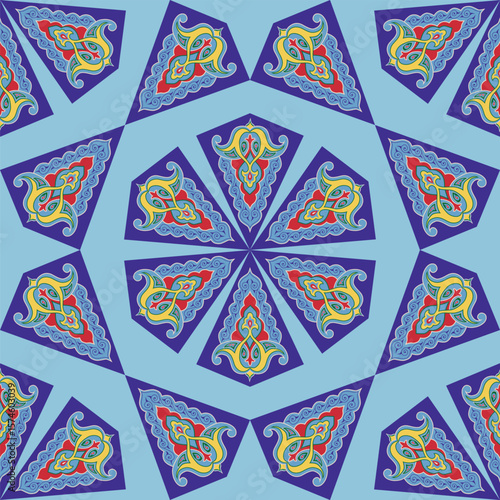 Geometric Seamless Pattern Arabesque. Decorative Asian Folk Seamless Pattern. Ethnic Ornament, Kyrgyz, Kazakhs, Bashkirs, Tatars, Yakut Mongols