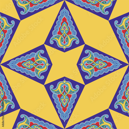 Geometric Seamless Pattern Arabesque. Decorative Asian Folk Seamless Pattern. Ethnic Ornament, Kyrgyz, Kazakhs, Bashkirs, Tatars, Yakut Mongols