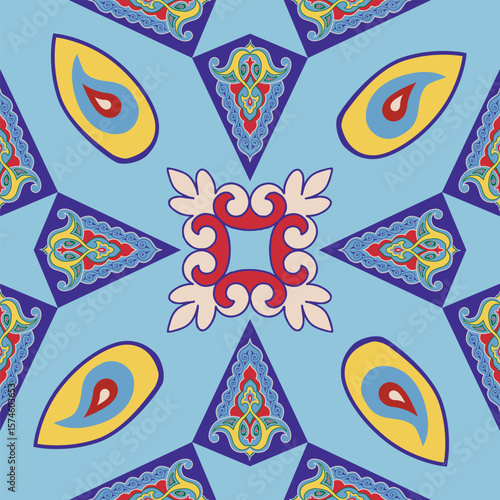Geometric Seamless Pattern Arabesque. Decorative Asian Folk Seamless Pattern. Ethnic Ornament, Kyrgyz, Kazakhs, Bashkirs, Tatars, Yakut Mongols