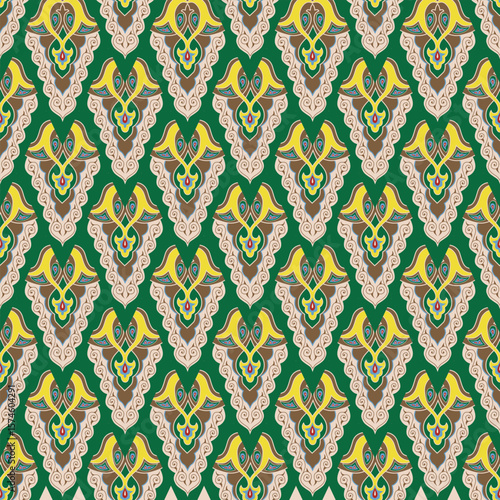 Geometric Seamless Pattern Arabesque. Decorative Asian Folk Seamless Pattern. Ethnic Ornament, Kyrgyz, Kazakhs, Bashkirs, Tatars, Yakut Mongols