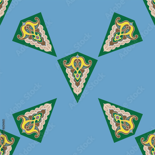 Geometric Seamless Pattern Arabesque. Decorative Asian Folk Seamless Pattern. Ethnic Ornament, Kyrgyz, Kazakhs, Bashkirs, Tatars, Yakut Mongols