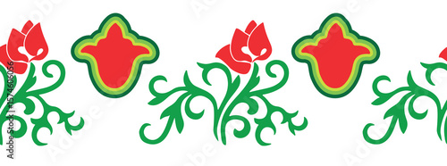 Islamic tulip, floral geometry. Tatar seamless pattern. Culture of the Tatar people, symbols of green and red