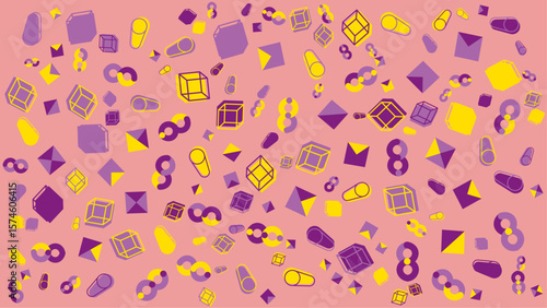 Pink image shows a geometric abstract pattern. Vector illustration for presentation, creative project, and poster.