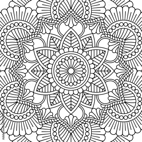 Vector mandala background. Line square design for coloring book, pillow, fashion print, scrapbooking, utensils, engraving. Monochrome pattern  