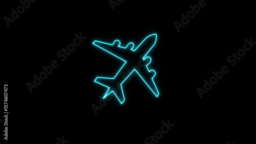Neon Light airplane icon isolated on Black Background