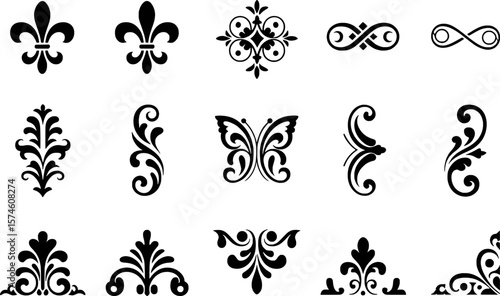 Black ornamental flourishes and decorative elements vector