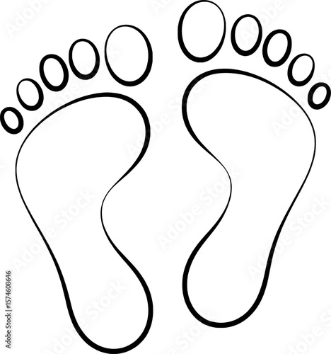 Black outline of human footprints with toes feet white