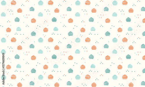 Cute Hand-Drawn Scribble Seamless Pattern with Abstract Shapes and Dots, Boho Kids Nursery Background