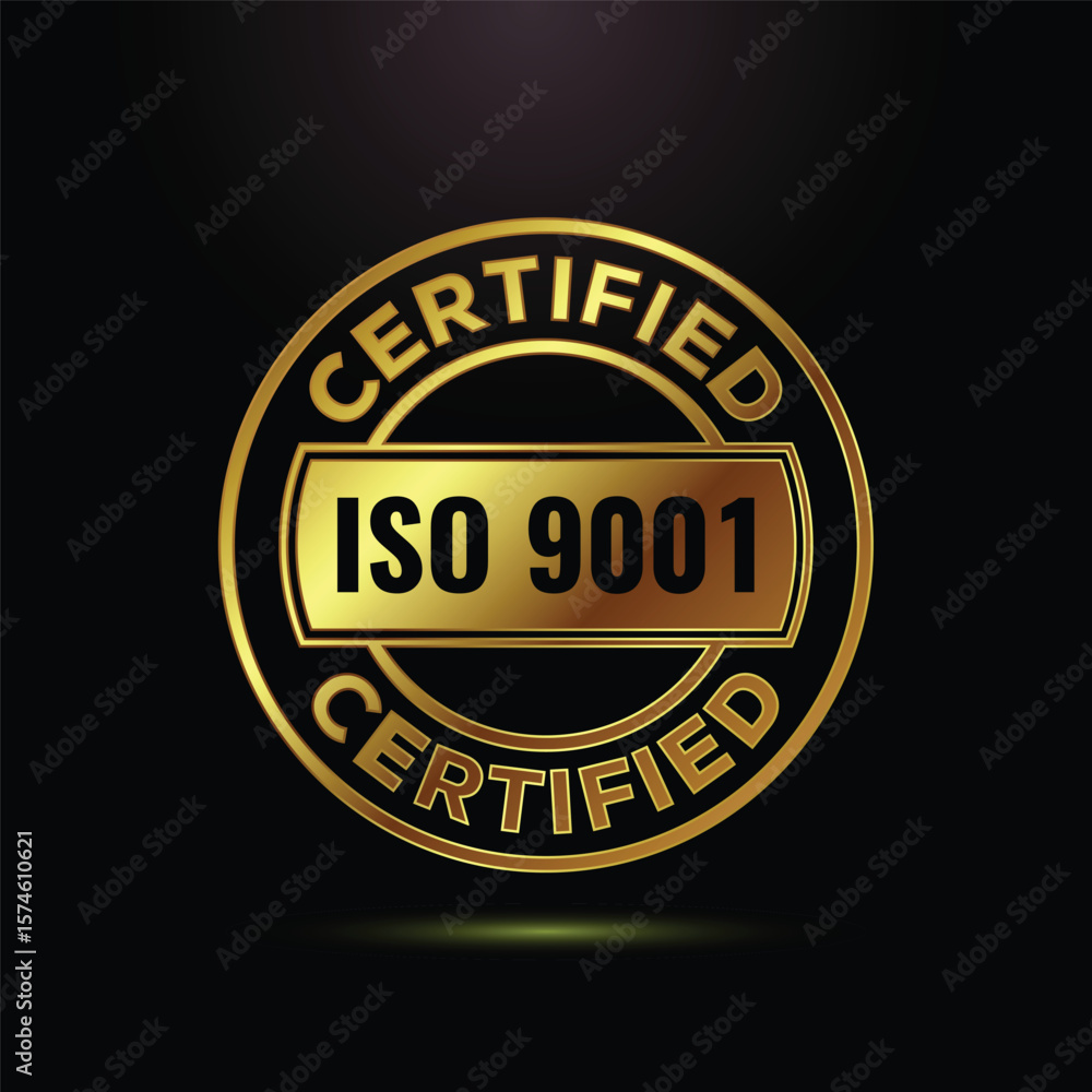 Fototapeta premium ISO 9001 Certification Seal Displaying Quality Assurance and Compliance for Business Excellence and Reliability