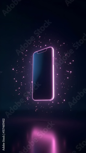Glowing smartphone with cosmic design illuminated in dark ambiance showcasing digital innovation and creativity
