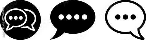 Black speech bubbles with dots indicating conversation or messages chat communication