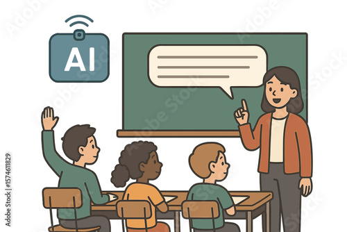 Students engage in classroom discussion about artificial intelligence during a lesson on technology advancements
