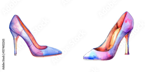 elegant high heels shoes watercolor vector illustration