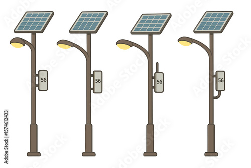 Innovative solar street lighting design for sustainable urban environments showcasing various angles and features