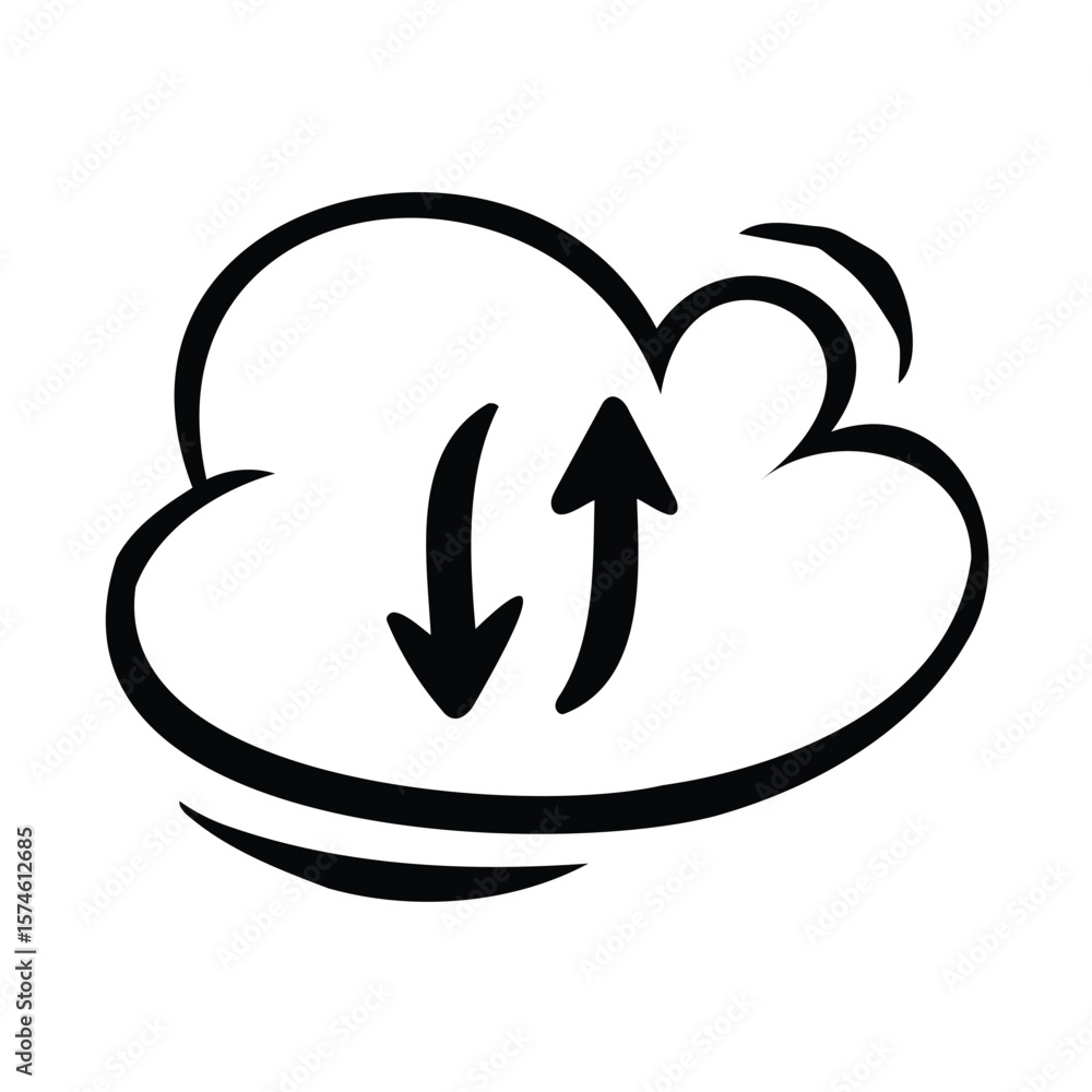 Fototapeta premium A cartoon cloud with upload and download arrows