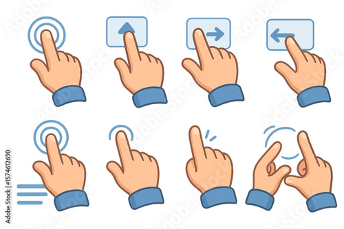Hand gestures for interactive user interface navigation and control displayed in a colorful guide