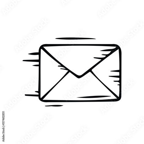 Simple black and white image of a closed envelope traveling