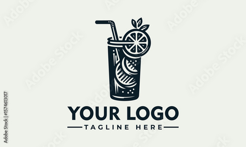 Hand-drawn logo design featuring a refreshing iced beverage with citrus fruit.