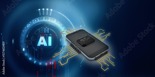 3d rendering microchips with mobile phone
